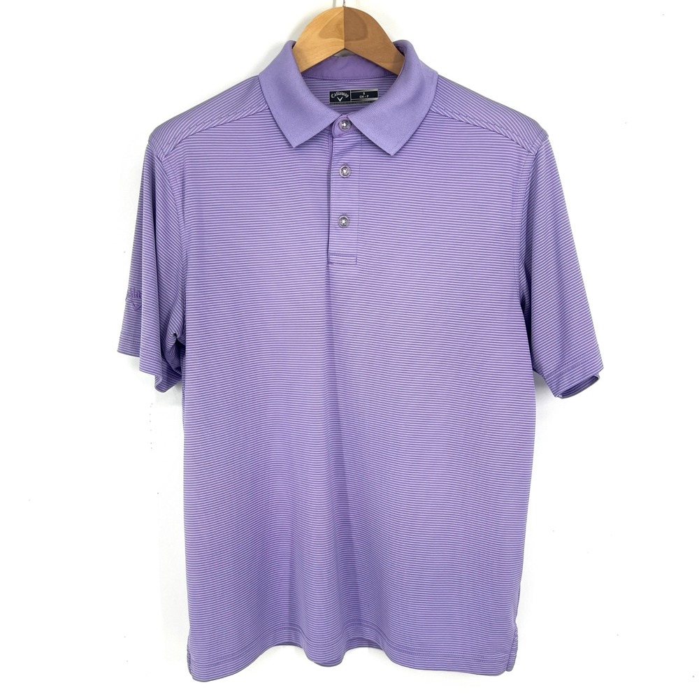 Callaway Mens Short Sleeve Purple Striped Golf Polo Shirt Size S